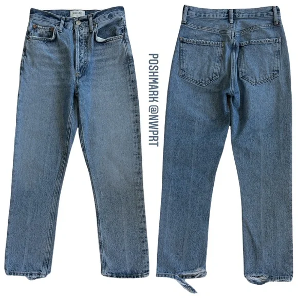 AGOLDE ✰ Riley Emulsion High Rise Waist Straight Leg Crop Destructed Hem 24
